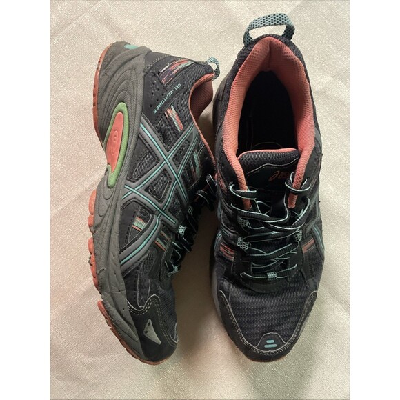 Asics Gel Venture 5 Black Mint Coral Trail Running Shoes Women’s Sz 8 - Picture 7 of 10